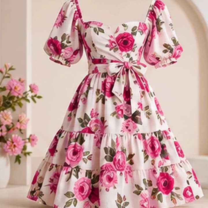 Vestido floral romántico · Rosa rubor