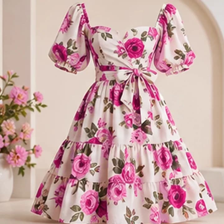Vestido floral romántico · Fucsia