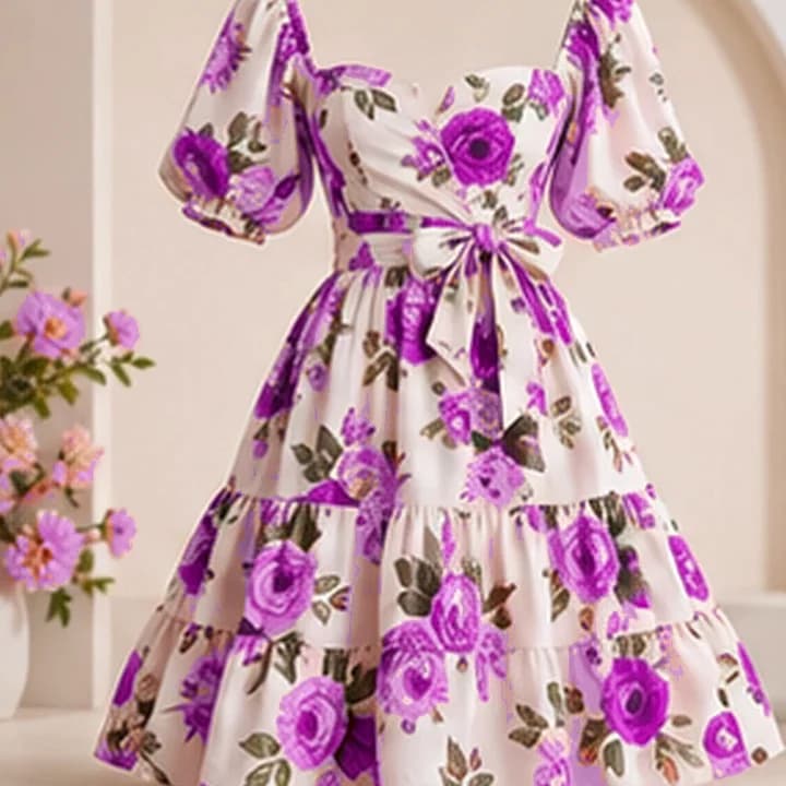 Vestido floral romántico · Malva