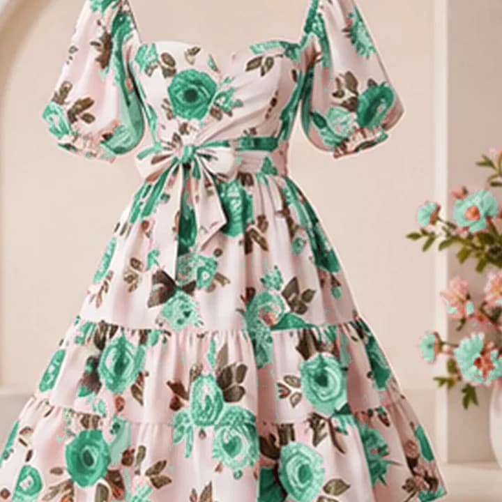 Vestido floral romántico · Menta