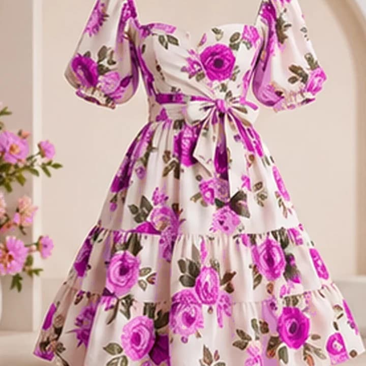 Vestido floral romántico · Ciruela