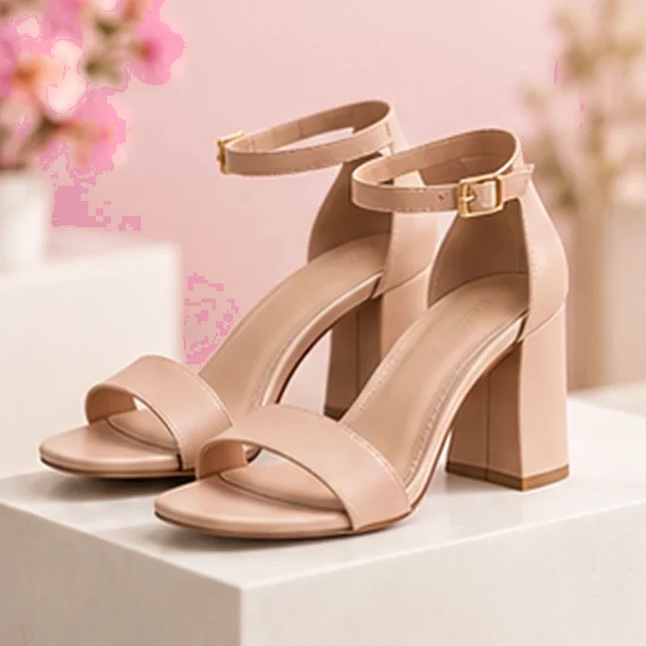 Sandalias de tacón beige · Rosa rubor