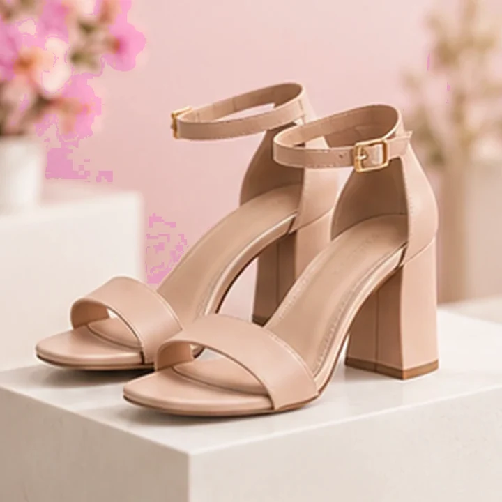 Sandalias de tacón beige · Fucsia