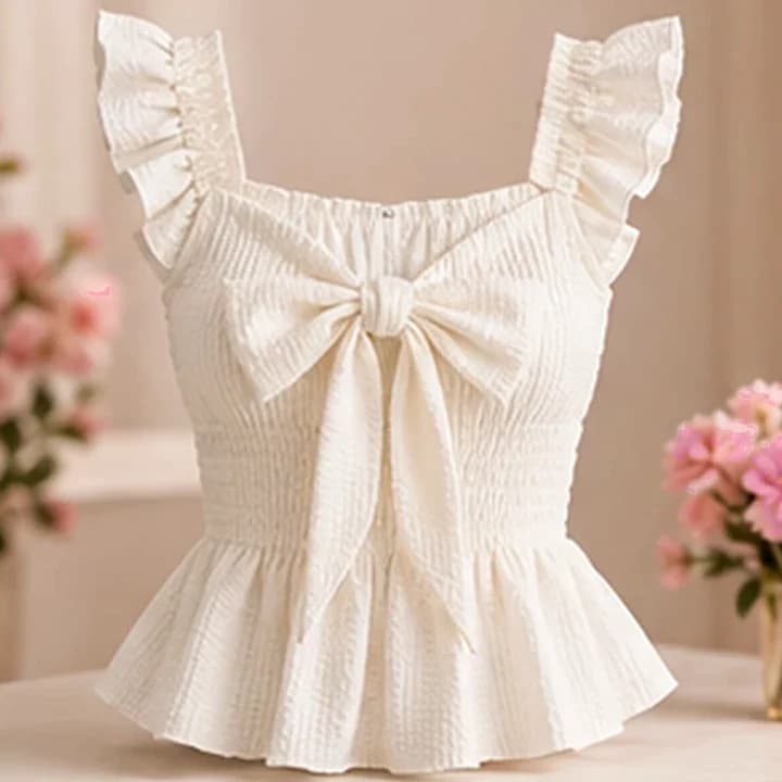 Blusa blanca con volantes · Rosa rubor