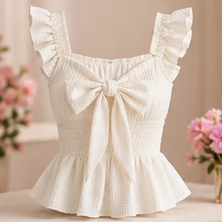 Blusa blanca con volantes · Fucsia