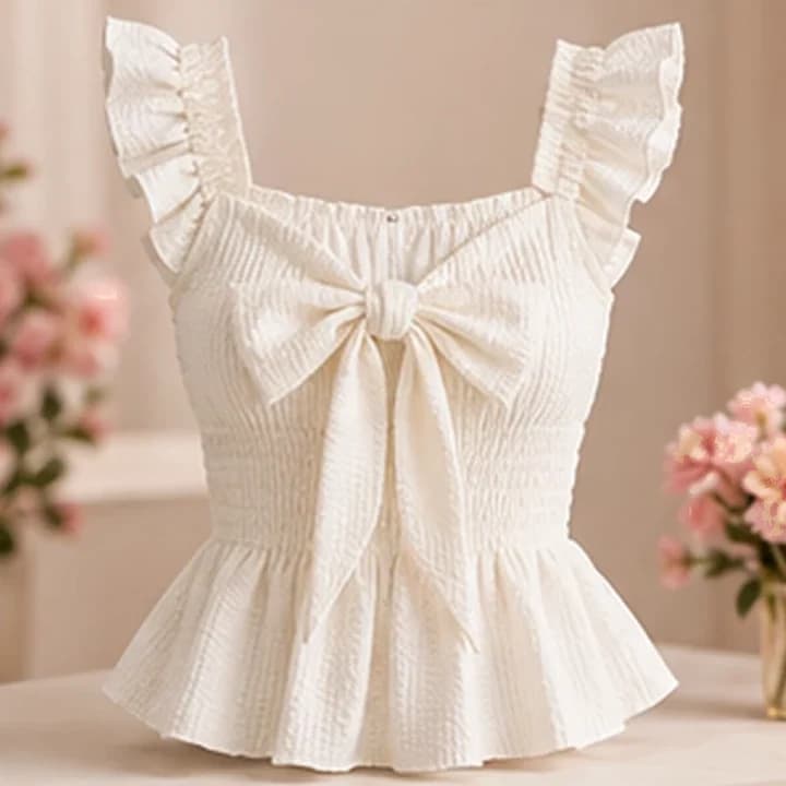 Blusa blanca con volantes · Champán