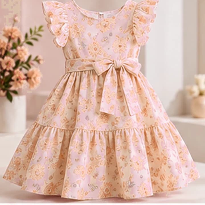 Vestido niña floral · Champán