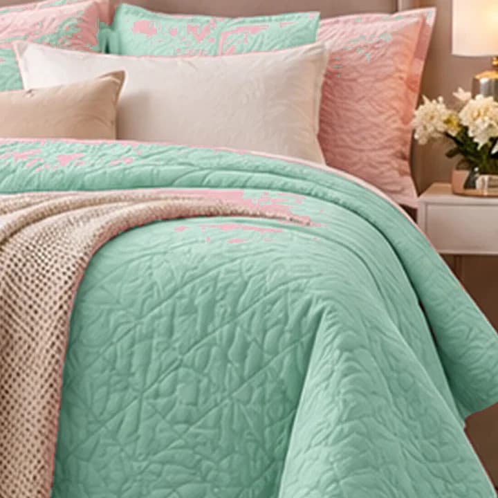 Juego de cama rosa · Menta