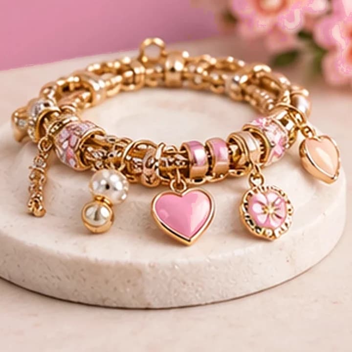 Pulsera dijes corazón · Rosa rubor