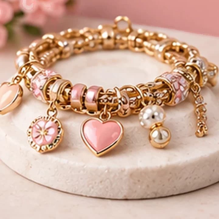 Pulsera dijes corazón · Coral