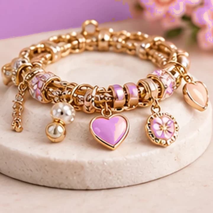 Pulsera dijes corazón · Malva