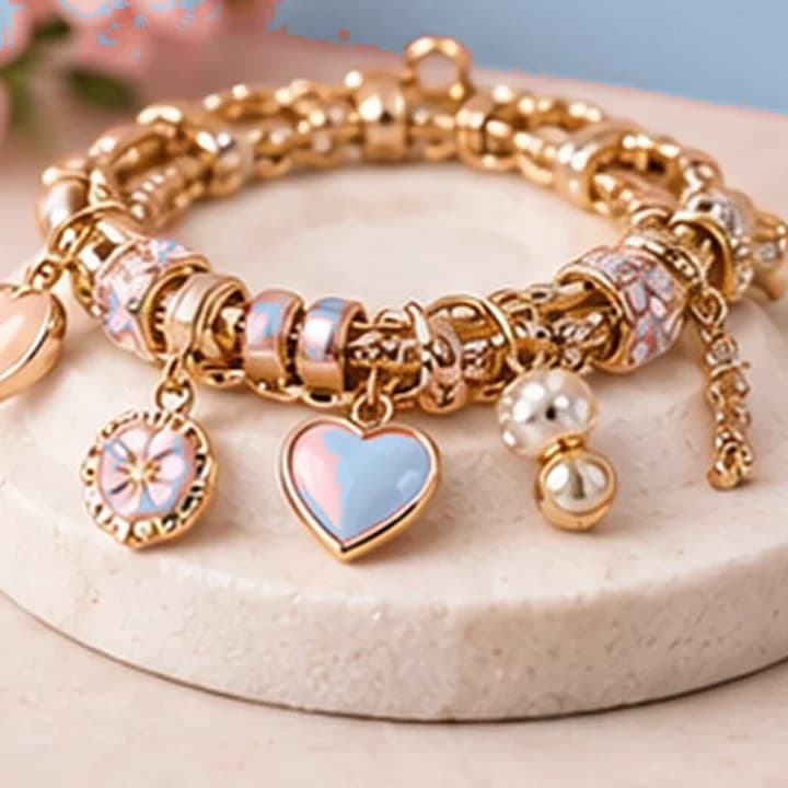 Pulsera dijes corazón · Celeste