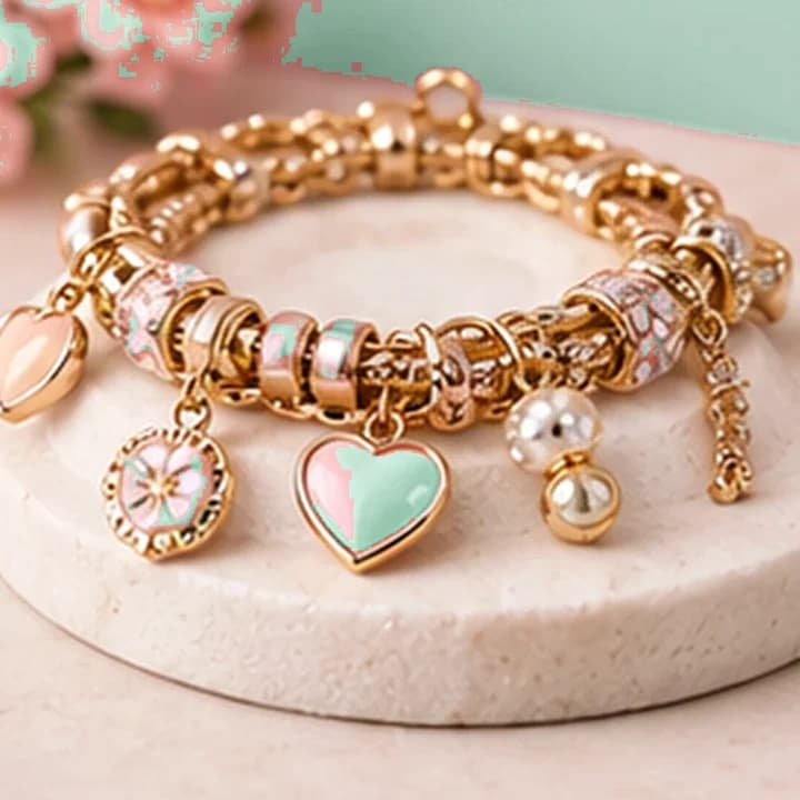 Pulsera dijes corazón · Menta