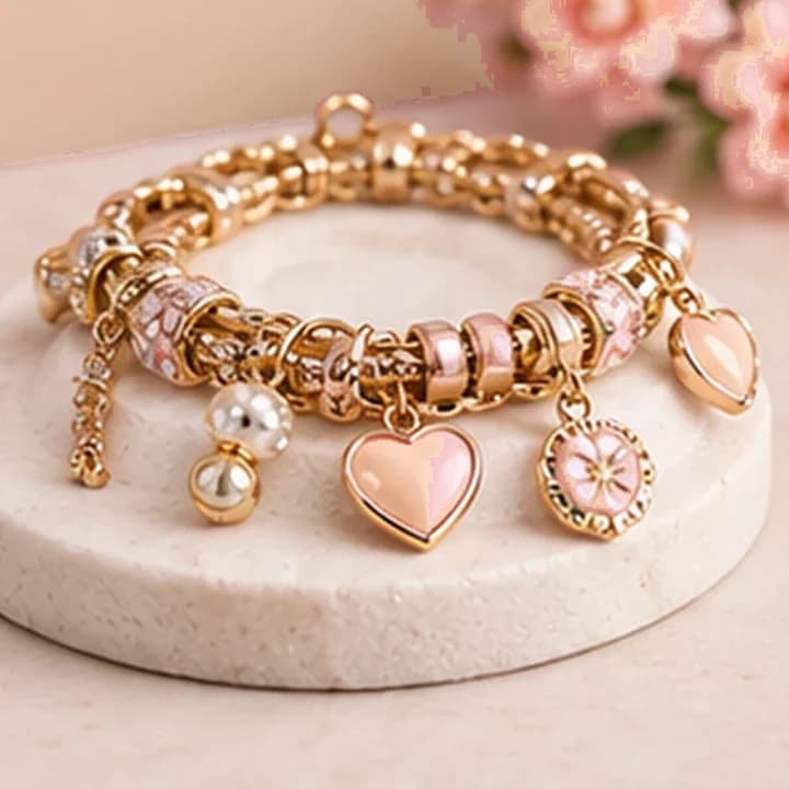 Pulsera dijes corazón · Champán